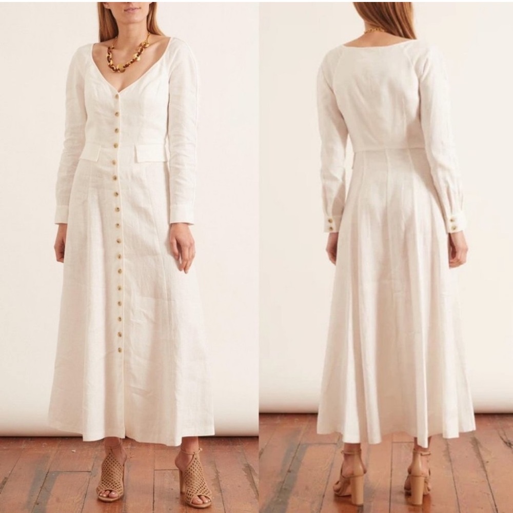 Mara Hoffman Ivory Long Button-Front Linen Dress